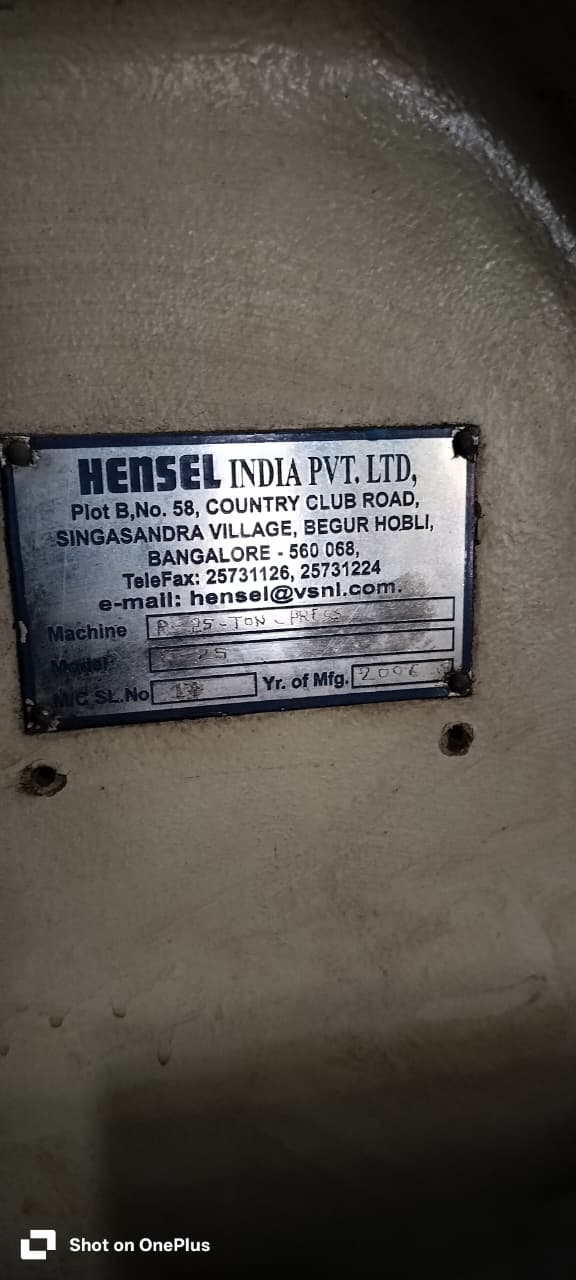 HENSEL INDIA PVT LTD POWER PRESS 25TON 2